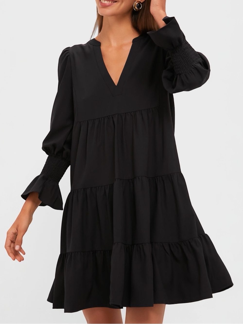 NEW Pomander Place Tuckernuck Black Crepe Kenzo Tiered Mini Dress Women’s Size S